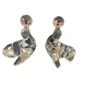 Vintage Viking Glass Seals Balancing Ball MCM Art Glass Collectible Set of 2